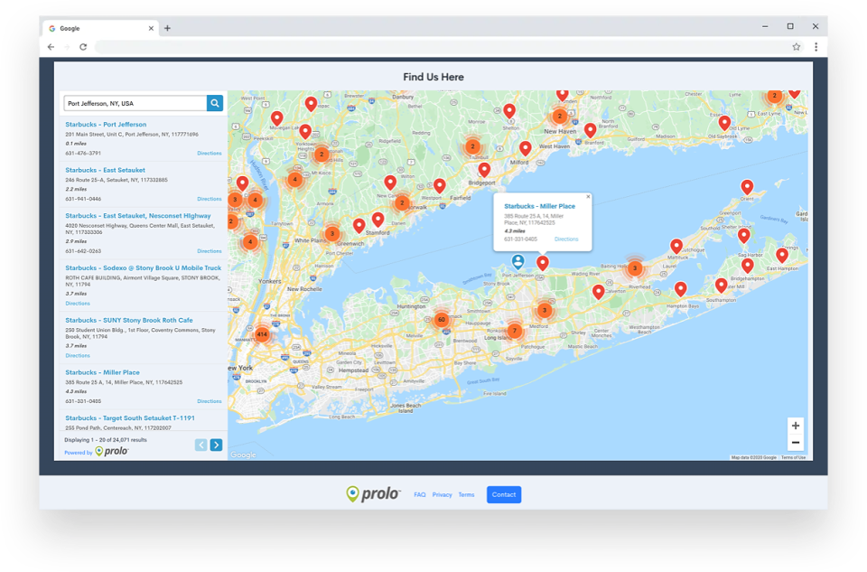 screenshot of Prolo Store Locator